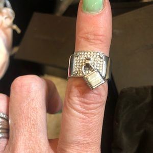 MICHAEL KORS Silver Crystal PADLOCK pave ring